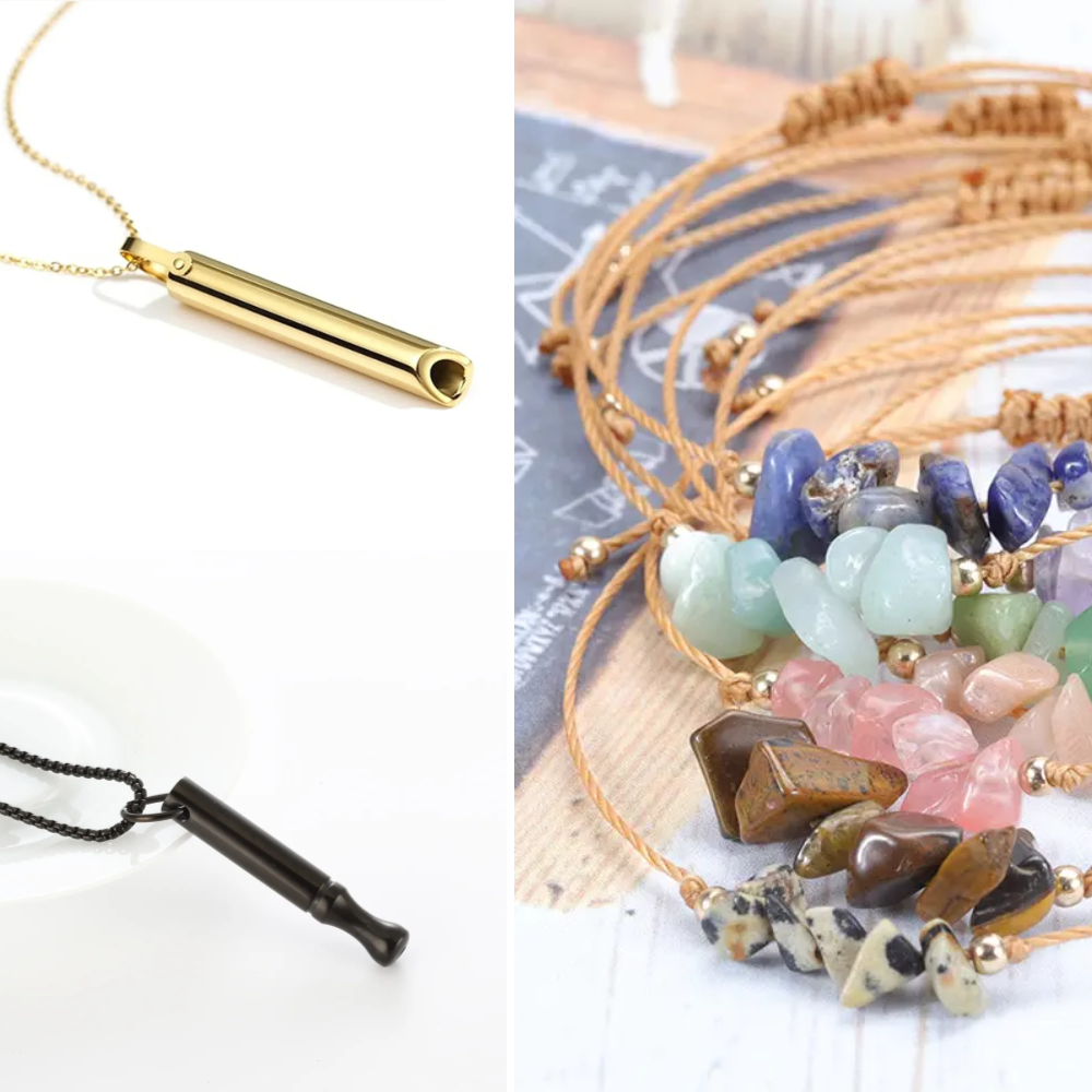 Sada náhrdelníku - píšťalka na odvykání kouření | Podkova mix + Přesýpací hodiny mix + Náramek zdarma 3v1