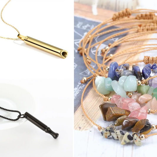 Sada náhrdelníku - píšťalka na odvykání kouření | Podkova mix + Přesýpací hodiny mix + Náramek zdarma 3v1