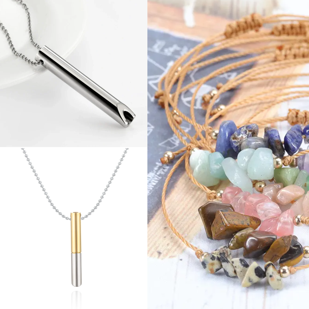 Sada náhrdelníku - píšťalka pro odvykání kouření | Klasický mix + Dvoubarevný mix + Náramek zdarma 3v1