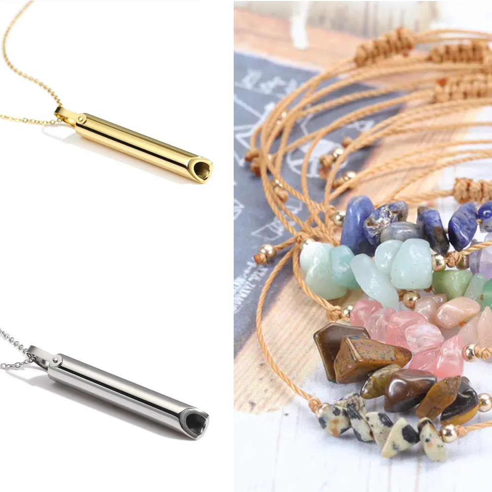 Sada náhrdelník - píšťalka na odvykání kouření | Podkova mix + Náramek zdarma 3v1