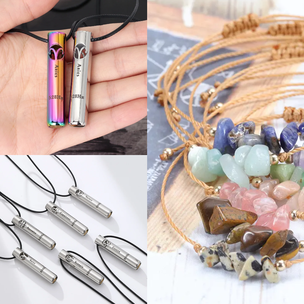 Sada náhrdelník - píšťalka na odvykání kouření | Znamení zvěrokruhu 528Hz + náramek zdarma 3v1