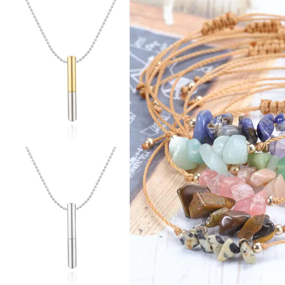 Sada náhrdelník - píšťalka na odvykání kouření | Dvoubarevný mix + náramek zdarma 3v1