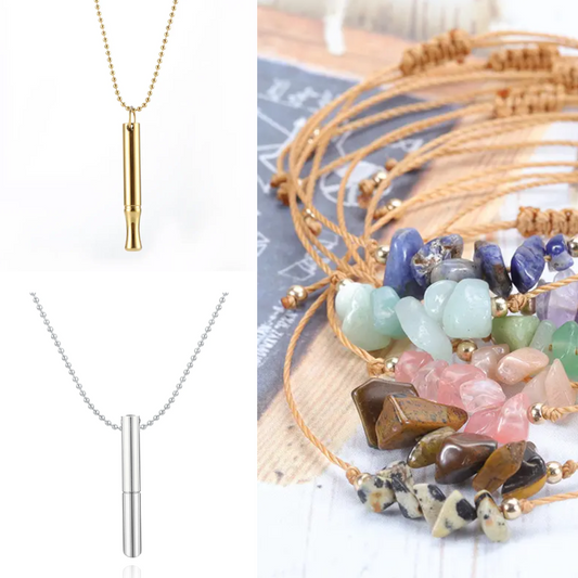 Sada náhrdelník - píšťalka na odvykání kouření | Přesýpací mix + Dvoubarevný mix + Náramek zdarma 3v1