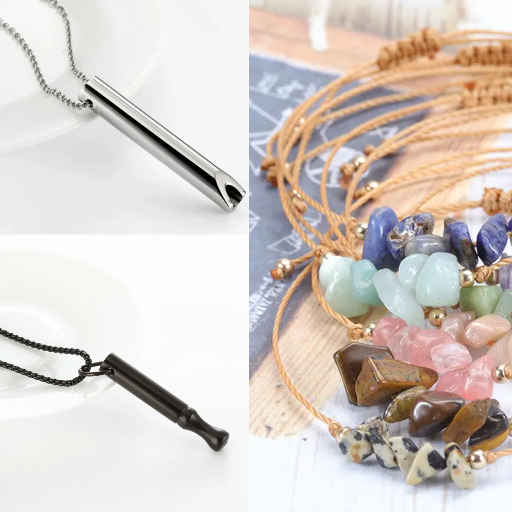 Sada náhrdelník - píšťalka na odvykání kouření | Klasický mix + Mix přesýpacích hodin + Náramek zdarma 3v1