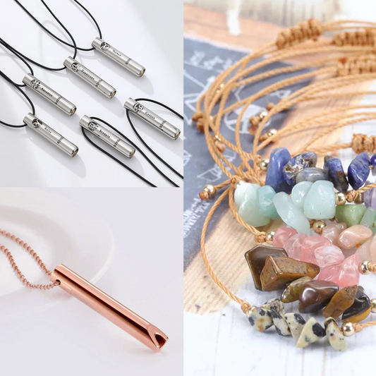 Sada náhrdelník - píšťalka na odvykání kouření | Znamení zvěrokruhu 528Hz mix + Klasický mix + Náramek zdarma 3v1