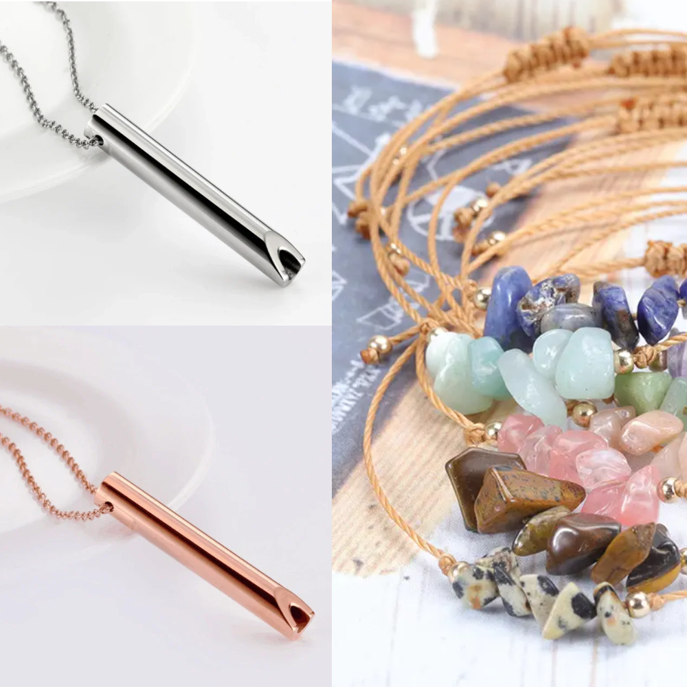 Sada náhrdelník - píšťalka k odvykání kouření | Klasický mix + Náramek zdarma 3v1