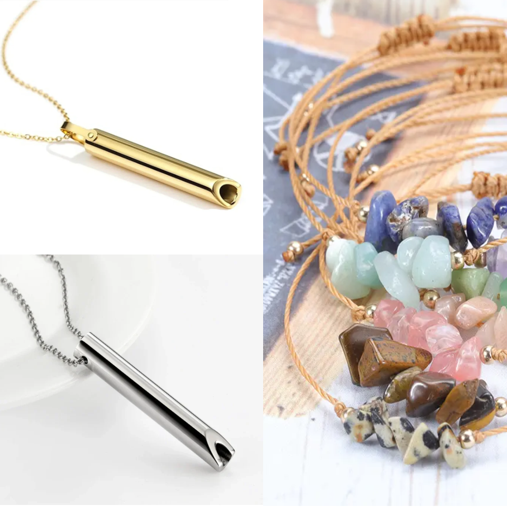 Sada Náhrdelník - píšťalka pro odvykání kouření | Podkova mix + Klasický mix + Náramek zdarma 3v1