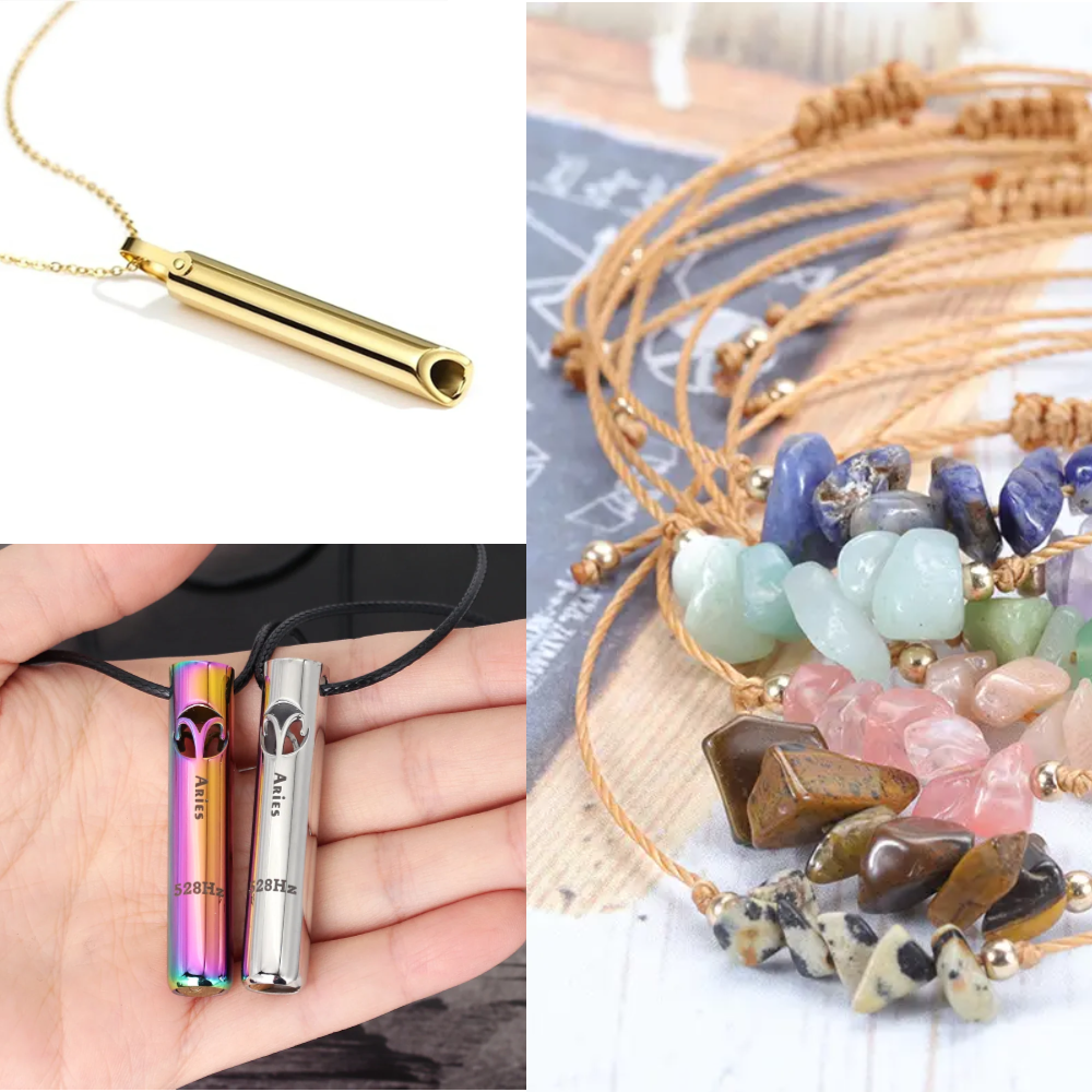 Sada náhrdelník - píšťalka na odvykání kouření | Podkova mix + Znamení zvěrokruhu mix 528Hz + Náramek zdarma 3v1