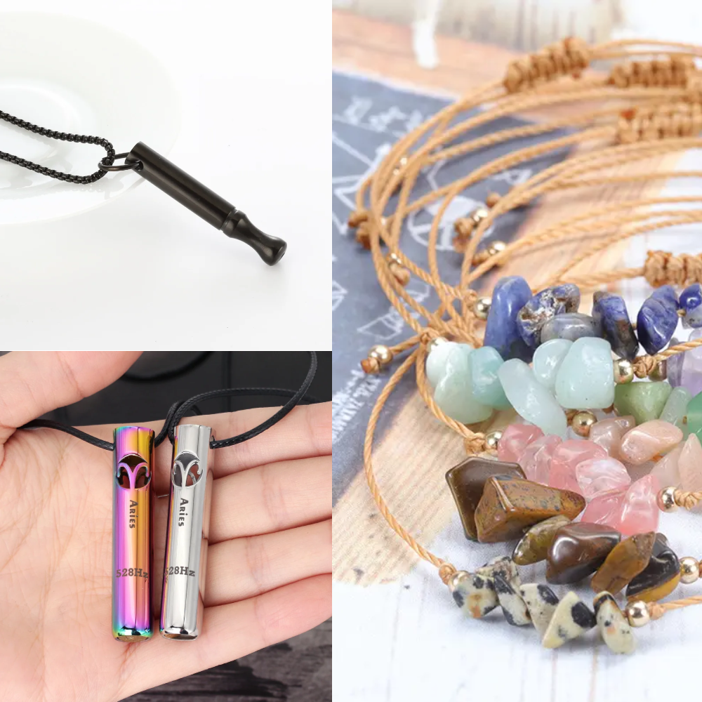 Sada náhrdelník - píšťalka na odvykání kouření | Mix přesýpacích hodin + Znamení zvěrokruhu 528Hz mix + náramek zdarma 3v1