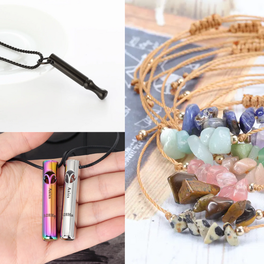 Sada náhrdelník - píšťalka na odvykání kouření | Mix přesýpacích hodin + Znamení zvěrokruhu 528Hz mix + náramek zdarma 3v1