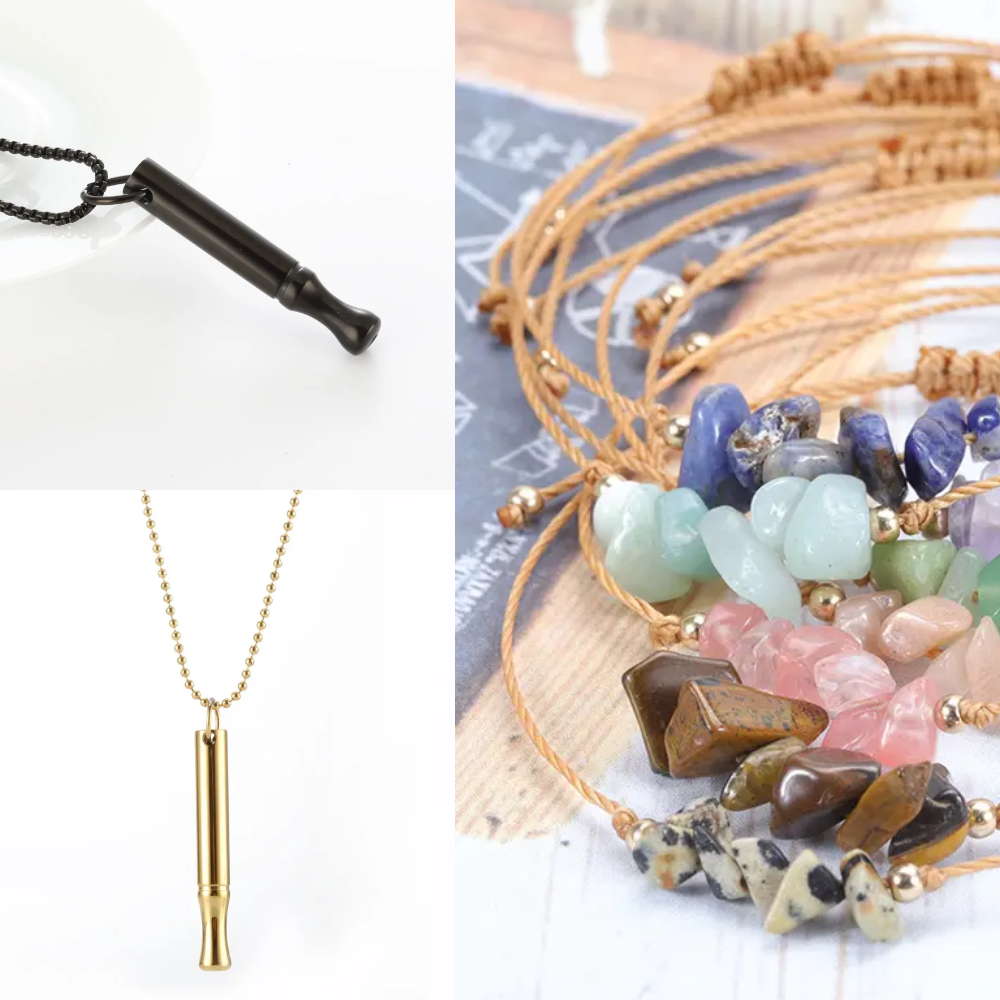 Sada náhrdelník - píšťalka pro odvykání kouření | Klepsydra mix + náramek zdarma 3v1