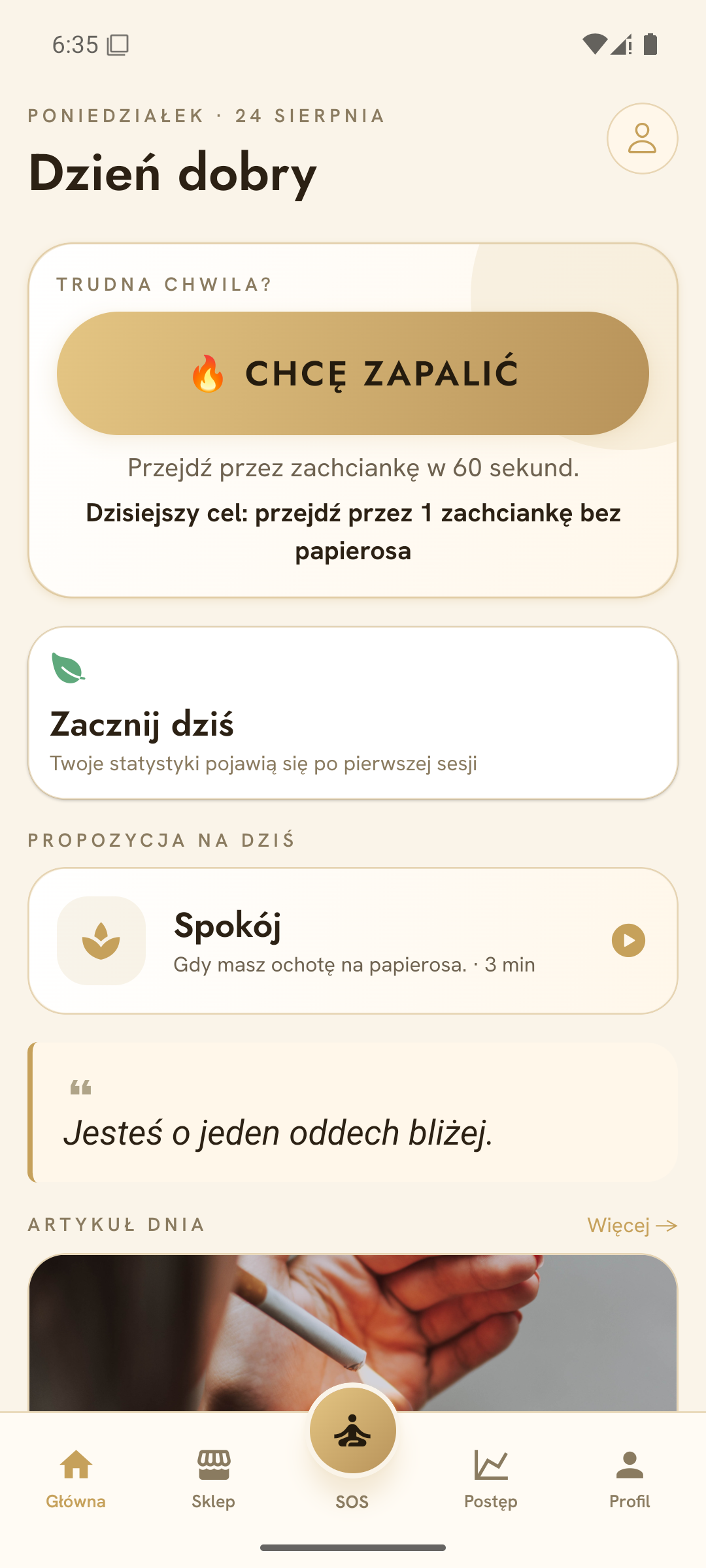 „Chcę zapalić” — jeden dotyk i aplikacja prowadzi Cię przez oddech